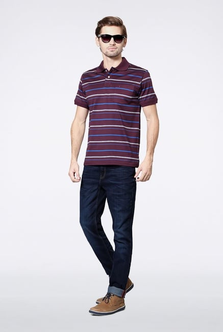 Allen Solly Purple Striped Polo T-Shirt Allen Solly Purple Striped Polo T-Shirt