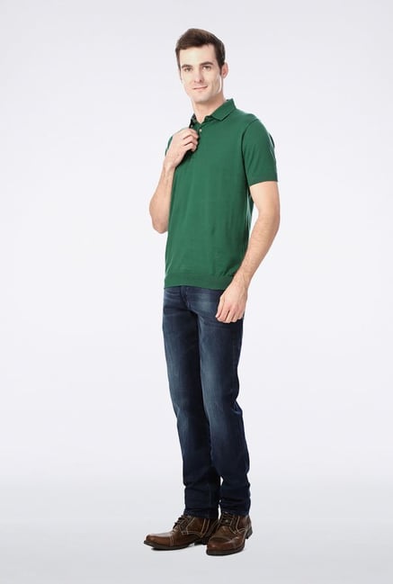 Peter England Green Solid Polo T-Shirt Peter England Green Solid Polo T-Shirt