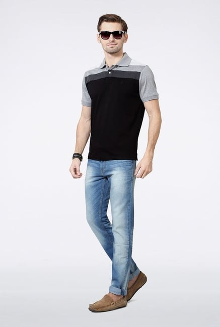 Allen Solly Black & Grey Solid Polo T-Shirt Allen Solly Black & Grey Solid Polo T-Shirt