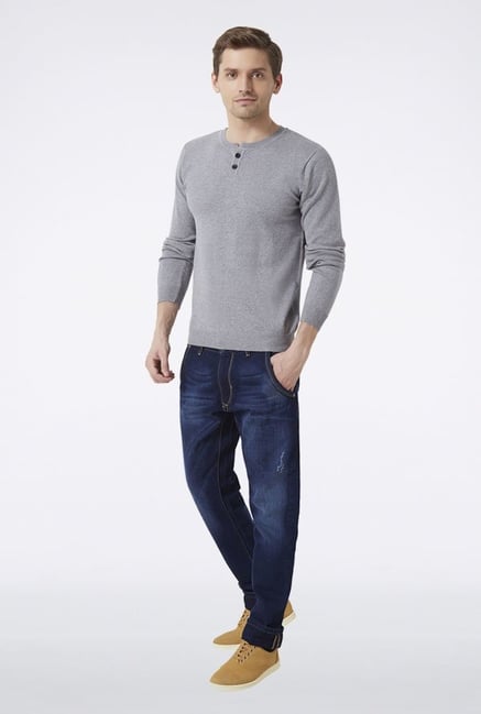 Peter England Grey Solid Henley T-Shirt Peter England Grey Solid Henley T-Shirt