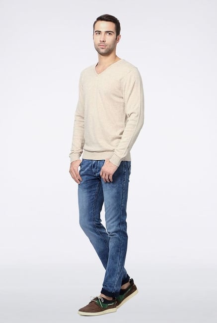 Peter England Beige Solid Sweater Peter England Beige Solid Sweater