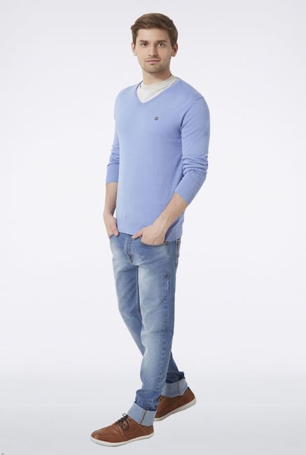 Peter England Light Blue Solid Sweater Peter England Light Blue Solid Sweater