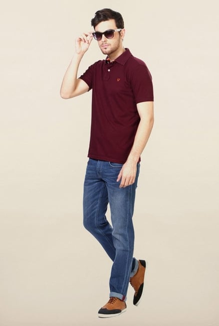 Allen Solly Maroon Solid Polo T-Shirt Allen Solly Maroon Solid Polo T-Shirt