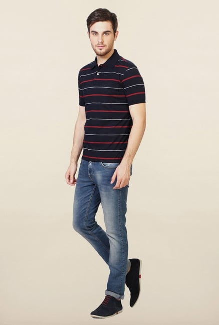 Allen Solly Navy Striped Polo T-Shirt Allen Solly Navy Striped Polo T-Shirt
