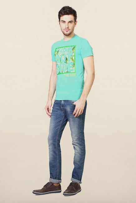 Peter England Turquoise Graphic Print T-Shirt Peter England Turquoise Graphic Print T-Shirt