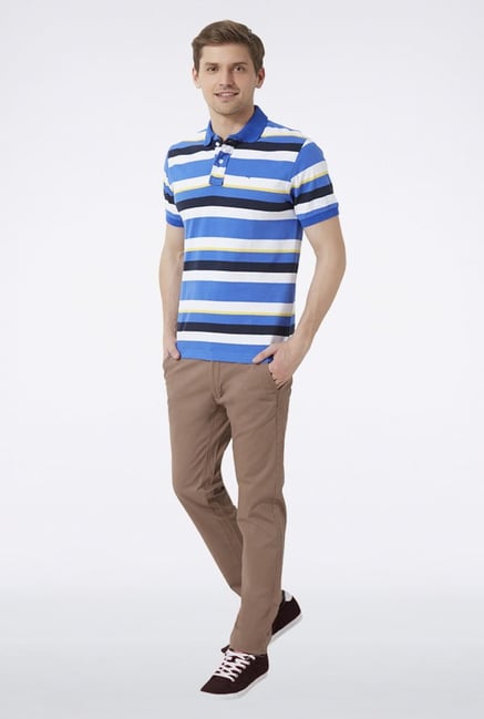 Peter England Blue Striped Polo T-Shirt Peter England Blue Striped Polo T-Shirt