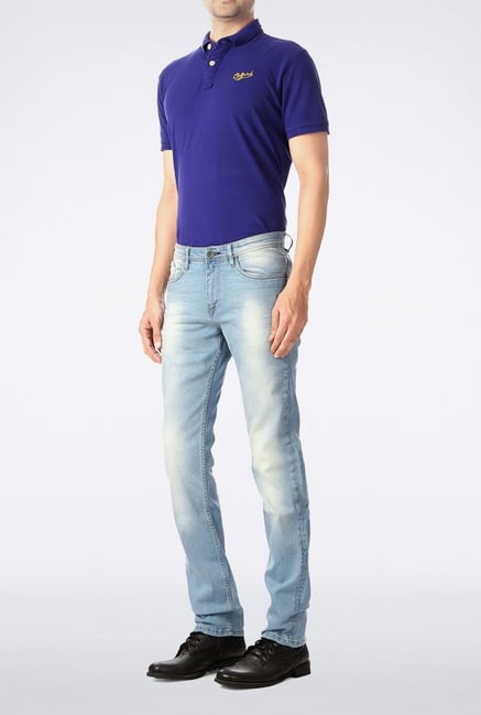 Allen Solly Sky Blue Heavily Washed Jeans Allen Solly Sky Blue Heavily Washed Jeans