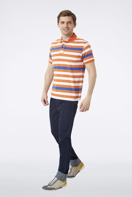 Peter England Orange Striped Polo T-Shirt Peter England Orange Striped Polo T-Shirt