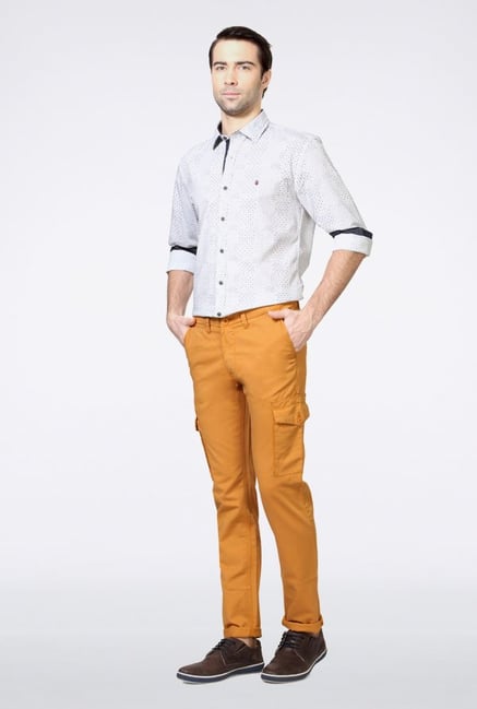 Allen Solly Mustard Slim Fit Cargos Allen Solly Mustard Slim Fit Cargos