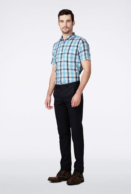 Peter England Navy Solid Casual Trouser Peter England Navy Solid Casual Trouser