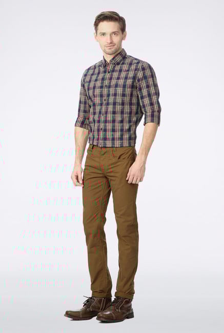 Peter England Brown Slim Fit Casual Trouser Peter England Brown Slim Fit Casual Trouser