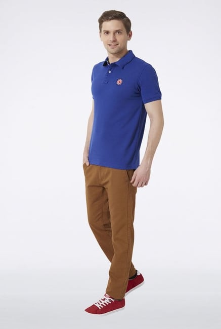 Peter England Blue Solid Polo T-Shirt Peter England Blue Solid Polo T-Shirt