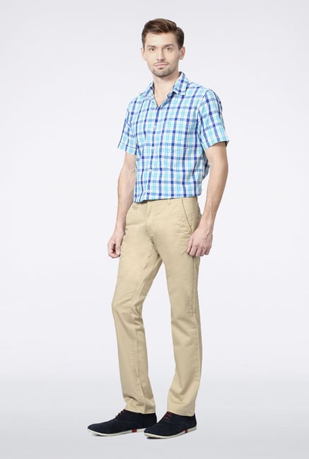 Peter England Cream Slim Fit Casual Trouser Peter England Cream Slim Fit Casual Trouser
