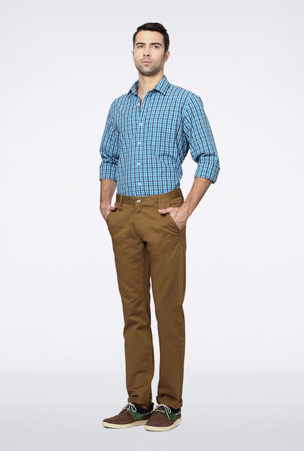 Peter England Khaki Solid Casual Trouser Peter England Khaki Solid Casual Trouser