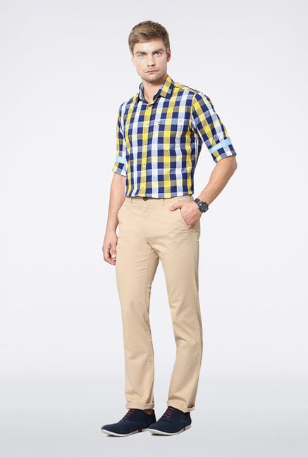 Peter England Beige Solid Casual Trouser Peter England Beige Solid Casual Trouser