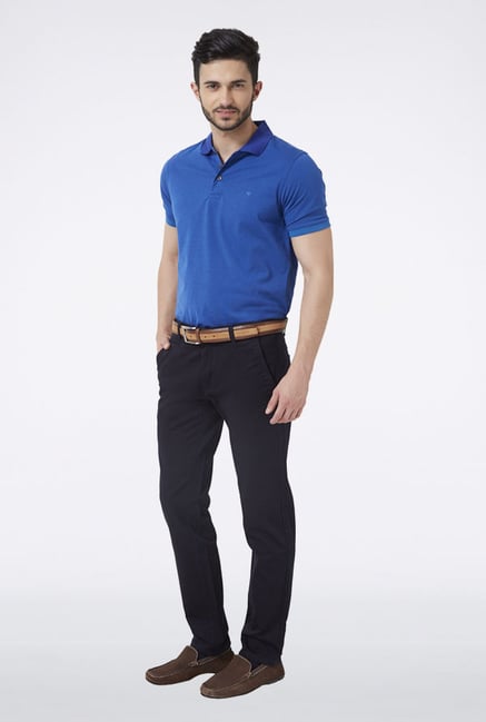 Peter England Navy Solid Casual Trouser Peter England Navy Solid Casual Trouser