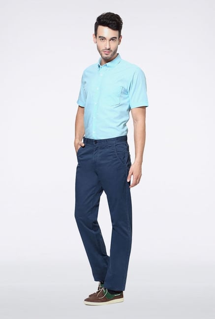 Peter England Blue Slim Fit Casual Trouser Peter England Blue Slim Fit Casual Trouser