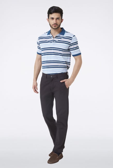 Peter England Navy Solid Casual Trouser Peter England Navy Solid Casual Trouser