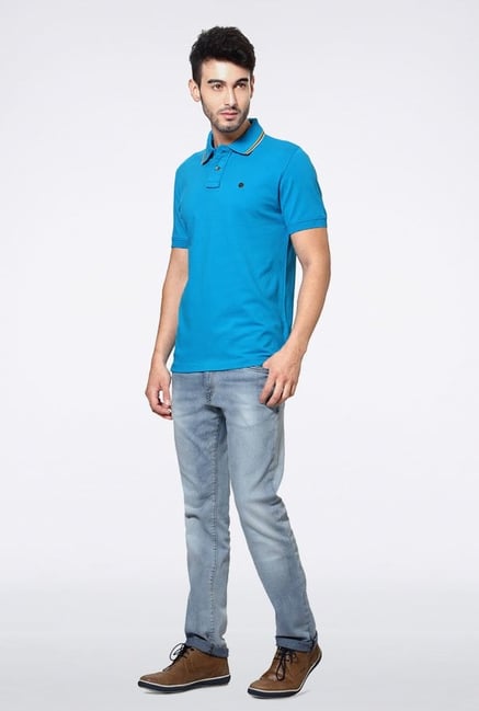 Peter England Sky Blue Solid Polo T-Shirt Peter England Sky Blue Solid Polo T-Shirt