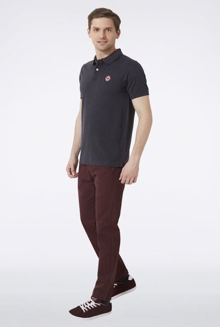 Peter England Dark Grey Solid Polo T-Shirt Peter England Dark Grey Solid Polo T-Shirt