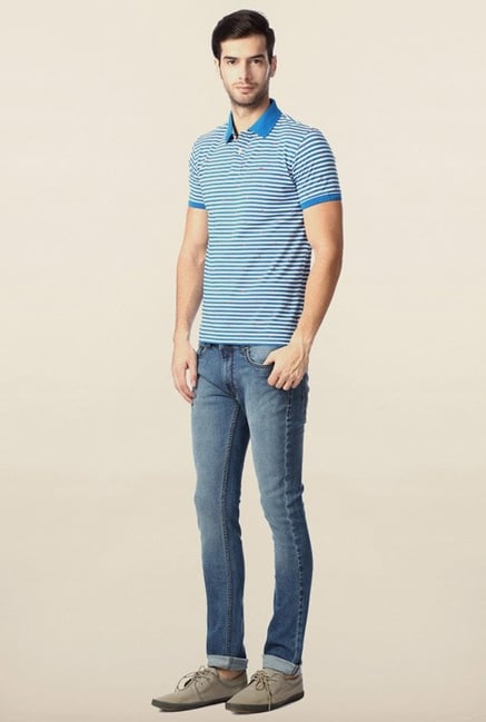 Peter England Blue Striped Polo T-Shirt Peter England Blue Striped Polo T-Shirt