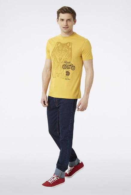 Peter England Yellow Printed T-Shirt Peter England Yellow Printed T-Shirt