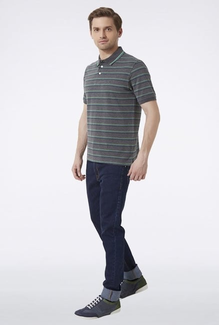 Peter England Grey Striped Polo T-Shirt Peter England Grey Striped Polo T-Shirt