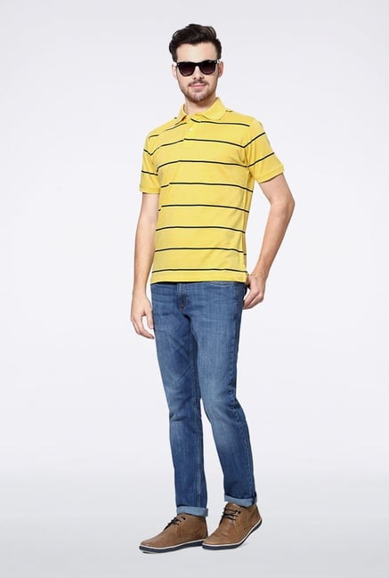 Allen Solly Yellow Striped Polo T-Shirt Allen Solly Yellow Striped Polo T-Shirt