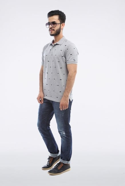 Allen Solly Grey Printed Polo T-Shirt Allen Solly Grey Printed Polo T-Shirt