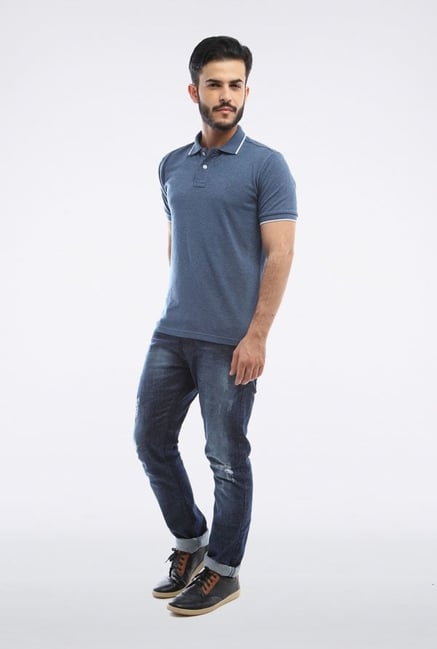 Allen Solly Blue Solid Polo T-Shirt Allen Solly Blue Solid Polo T-Shirt
