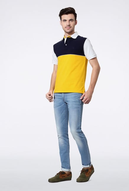 Allen Solly Yellow & Black Solid Polo T-Shirt Allen Solly Yellow & Black Solid Polo T-Shirt