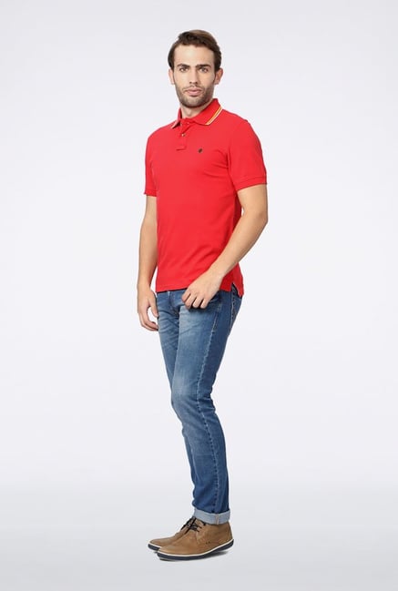 Peter England Red Solid Polo T-Shirt Peter England Red Solid Polo T-Shirt