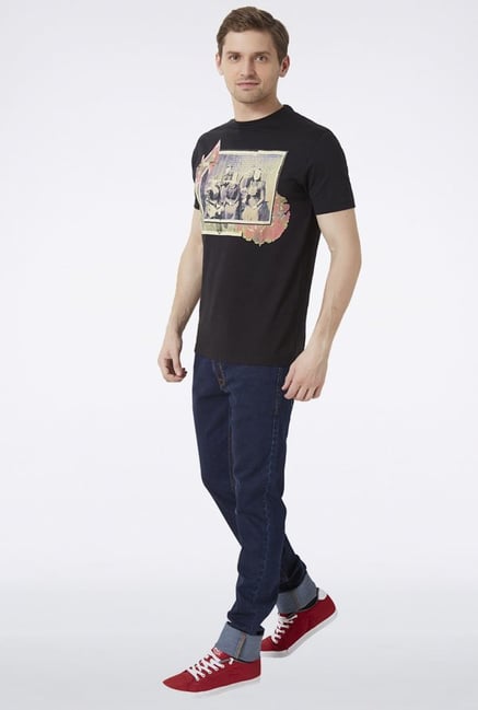 Peter England Black Graphic Print T-Shirt Peter England Black Graphic Print T-Shirt