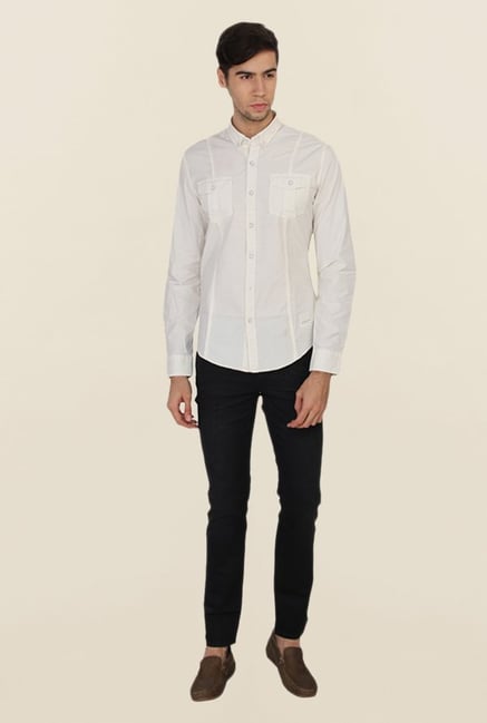 Calvin Klein Off-White Solid Casual Shirt Calvin Klein Off-White Solid Casual Shirt
