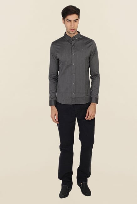 Calvin Klein Dark Grey Solid Casual Shirt Calvin Klein Dark Grey Solid Casual Shirt