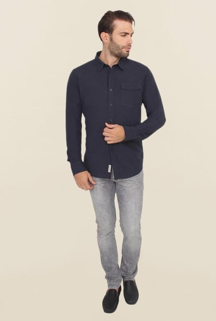 Calvin Klein Navy Solid Casual Shirt Calvin Klein Navy Solid Casual Shirt