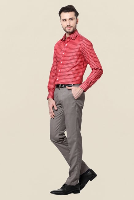 Peter England Red Checks Cotton Shirt Peter England Red Checks Cotton Shirt