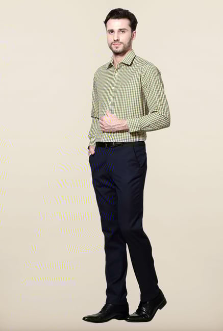 Peter England Yellow & Blue Cotton Formal Shirt Peter England Yellow & Blue Cotton Formal Shirt