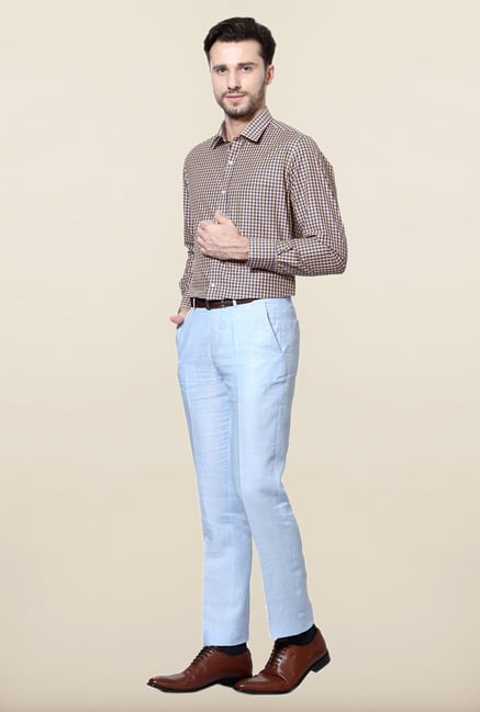 Peter England Beige & Blue Checks Formal Shirt Peter England Beige & Blue Checks Formal Shirt
