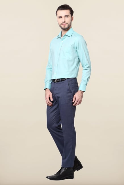 Peter England Turquoise Solid Cotton Shirt Peter England Turquoise Solid Cotton Shirt