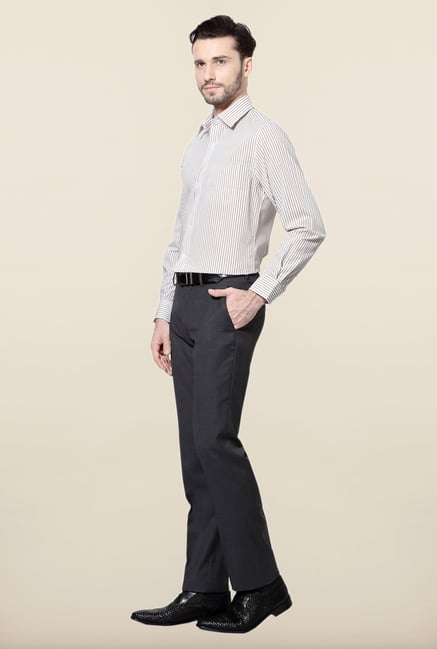 Peter England Khaki Striped Slim Fit Formal Shirt Peter England Khaki Striped Slim Fit Formal Shirt