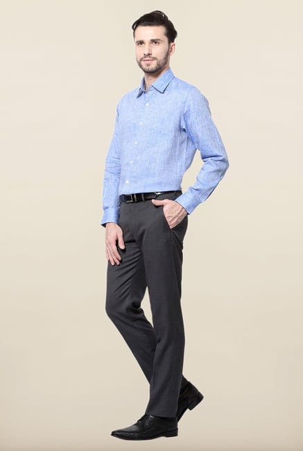Peter England Blue Linen Formal Shirt Peter England Blue Linen Formal Shirt