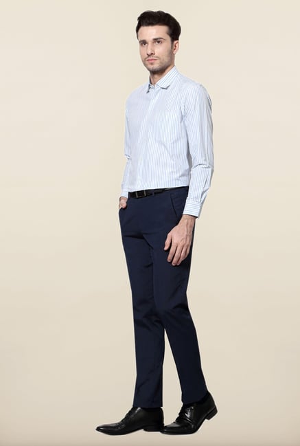 Peter England White & Blue Striped Formal Shirt Peter England White & Blue Striped Formal Shirt