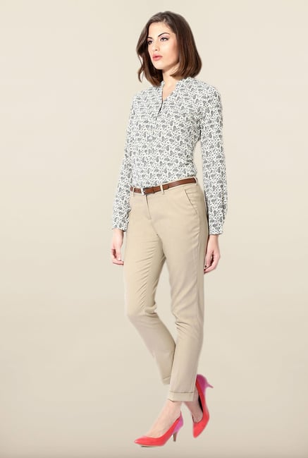 Allen Solly Beige Mid Rise Trousers Allen Solly Beige Mid Rise Trousers