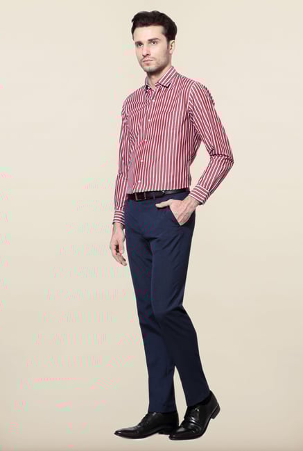 Peter England Maroon & Grey Striped Formal Shirt Peter England Maroon & Grey Striped Formal Shirt
