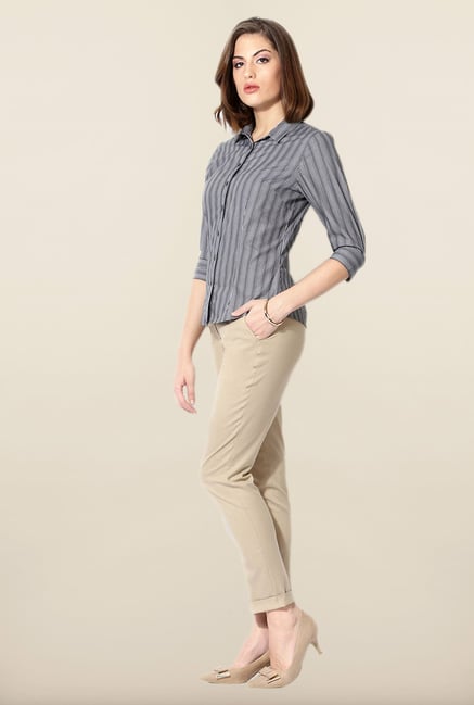 Allen Solly Grey Pin Striped Formal Shirt Allen Solly Grey Pin Striped Formal Shirt