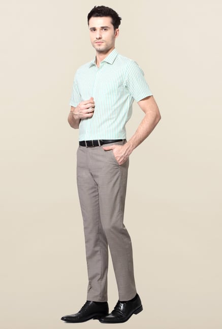 Peter England Green Striped Cotton Formal Shirt Peter England Green Striped Cotton Formal Shirt