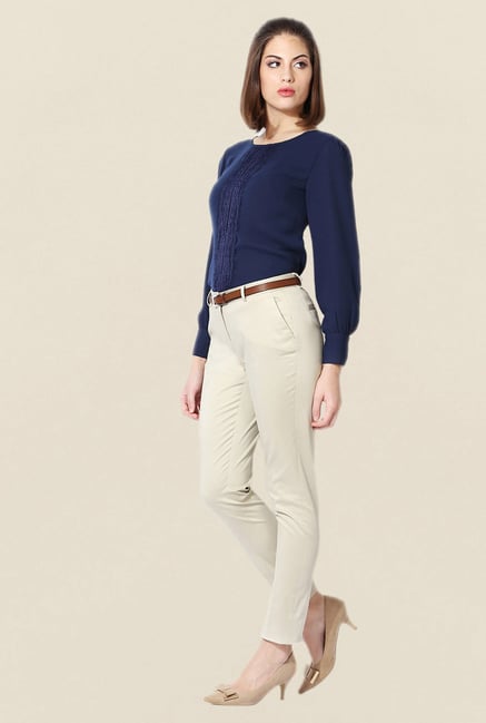Allen Solly Beige Solid Trousers Allen Solly Beige Solid Trousers