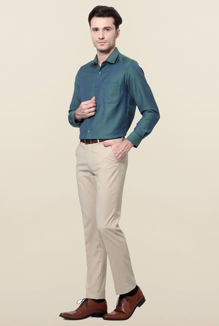 Peter England Green Slim Fit Cotton Formal Shirt Peter England Green Slim Fit Cotton Formal Shirt