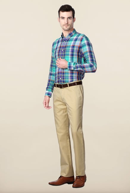 Peter England Green & Blue Checks Slim Fit Formal Shirt Peter England Green & Blue Checks Slim Fit Formal Shirt